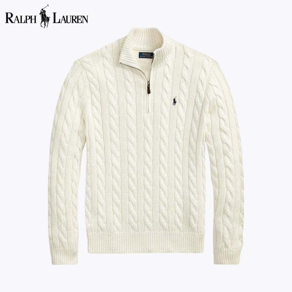 Ralph Lauren Grobstrick-Baumwollpullover mit Viertelreißverschluss