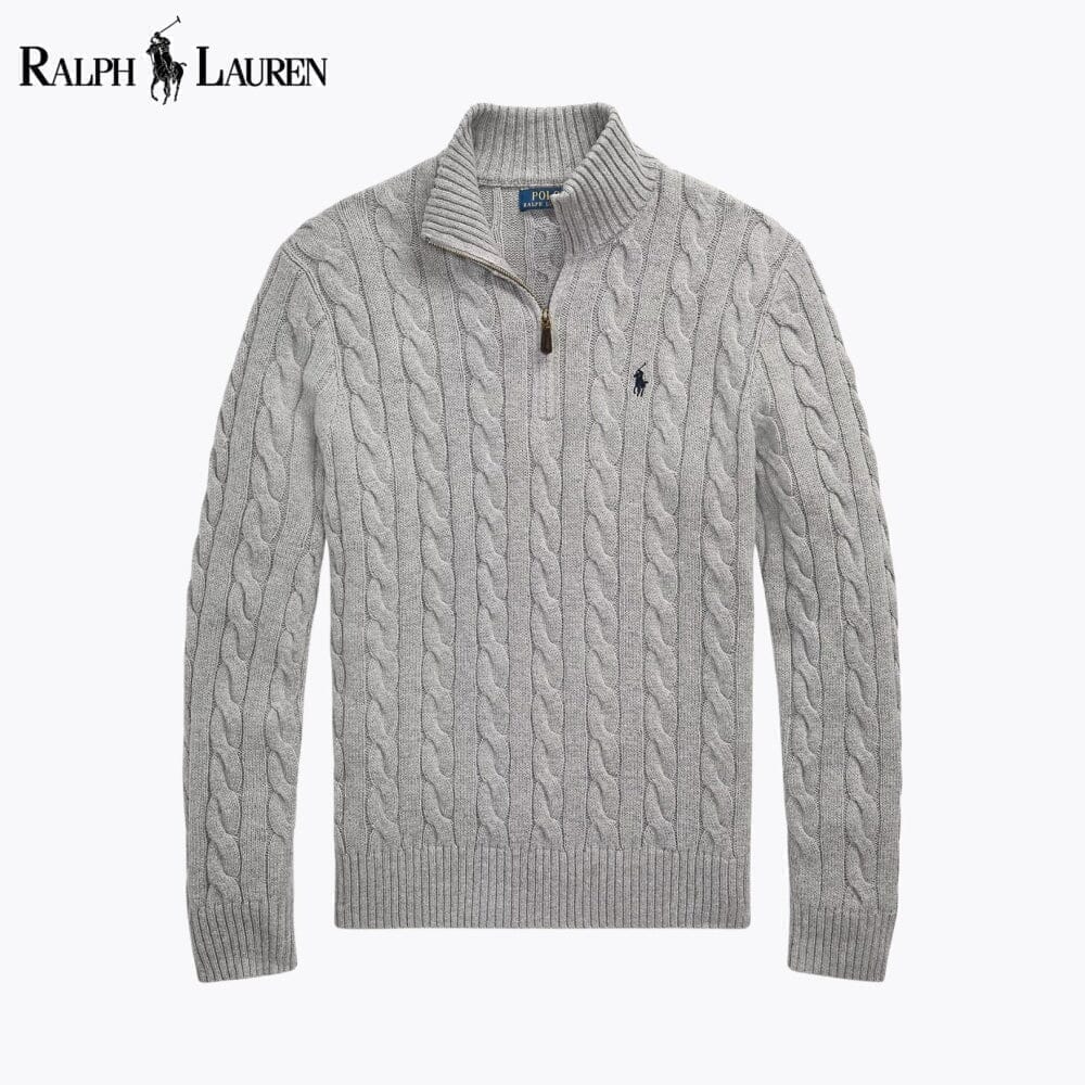 Ralph Lauren Grobstrick-Baumwollpullover mit Viertelreißverschluss