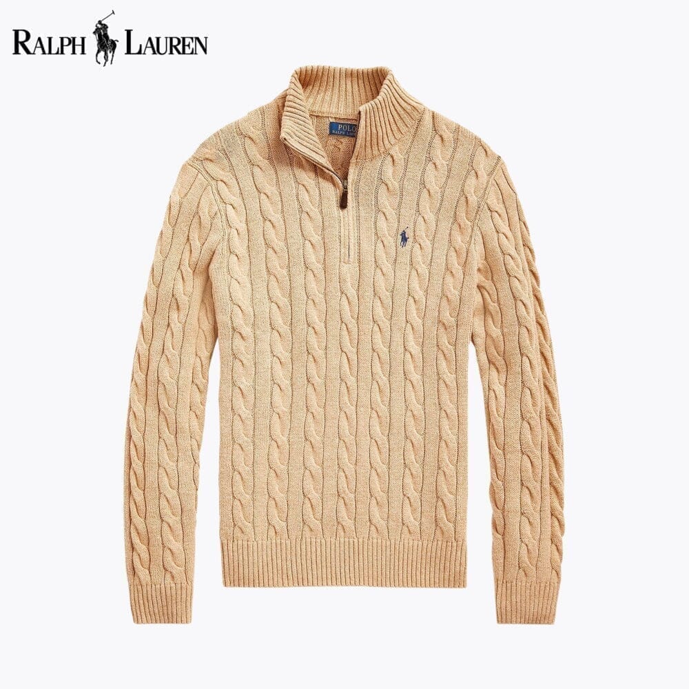 Ralph Lauren Grobstrick-Baumwollpullover mit Viertelreißverschluss
