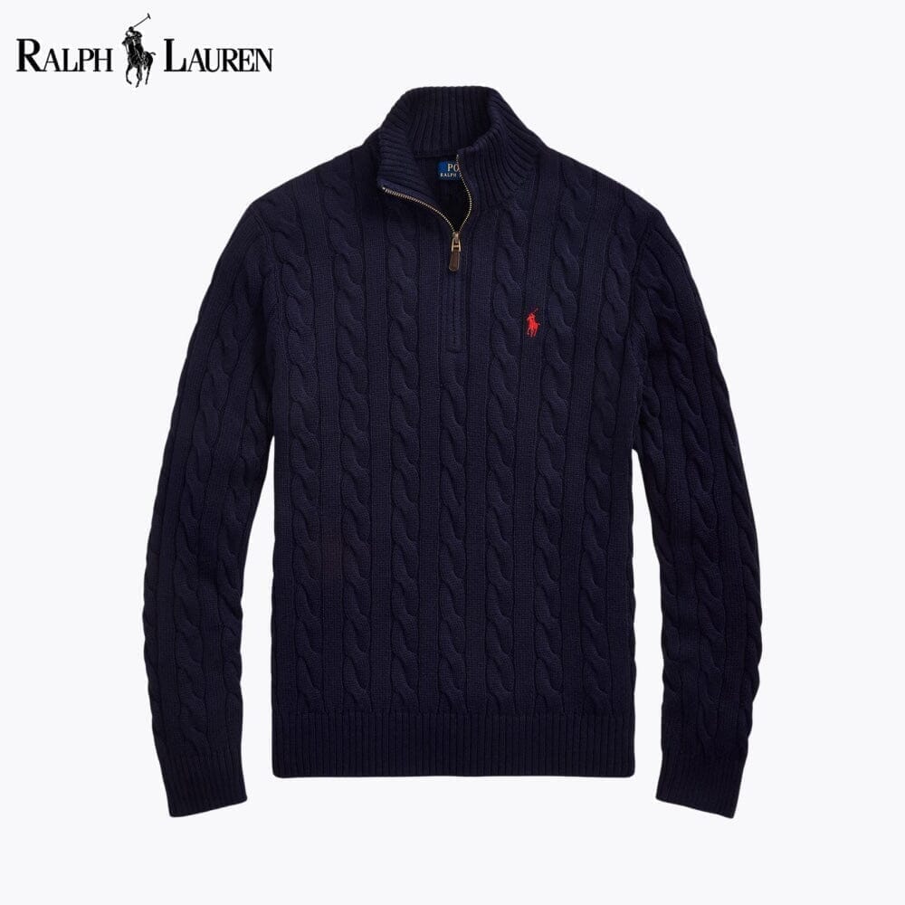 Ralph Lauren Grobstrick-Baumwollpullover mit Viertelreißverschluss