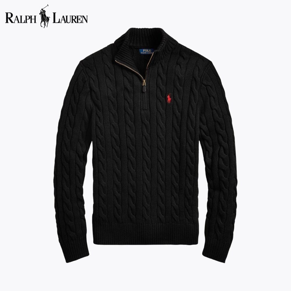 Ralph Lauren Grobstrick-Baumwollpullover mit Viertelreißverschluss