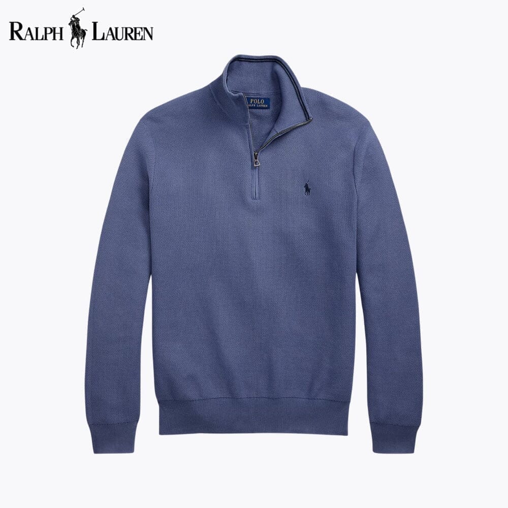 Ralph Lauren Mesh-Strickpullover aus Baumwolle mit Viertelreißverschluss