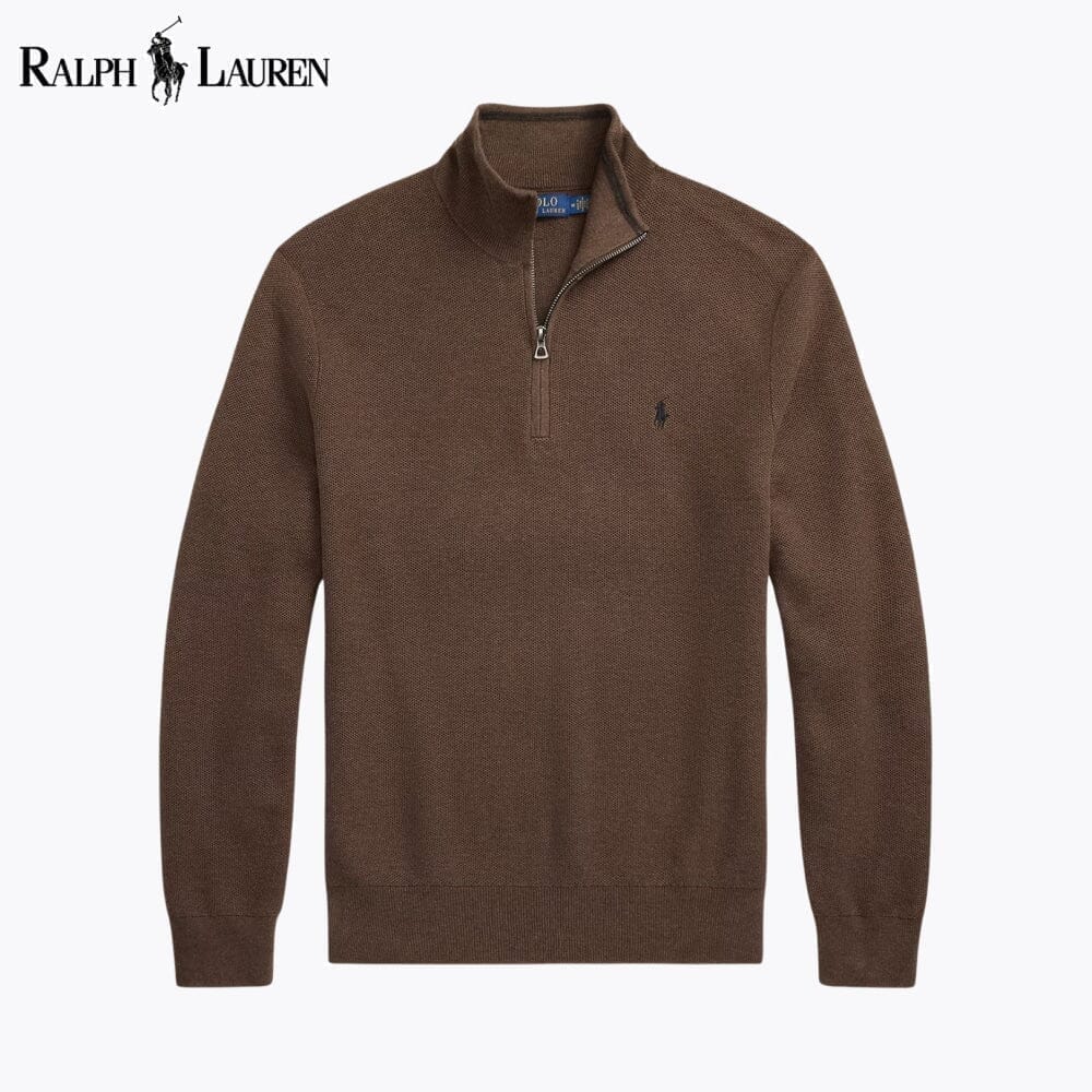 Ralph Lauren Mesh-Strickpullover aus Baumwolle mit Viertelreißverschluss