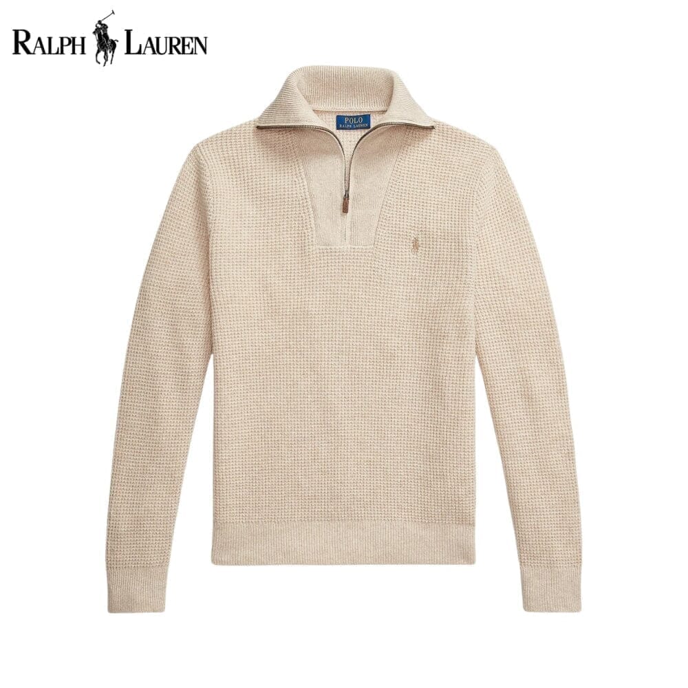 Ralph Lauren Waffelstrickpullover aus Wolle und Baumwolle mit Viertelreißverschluss