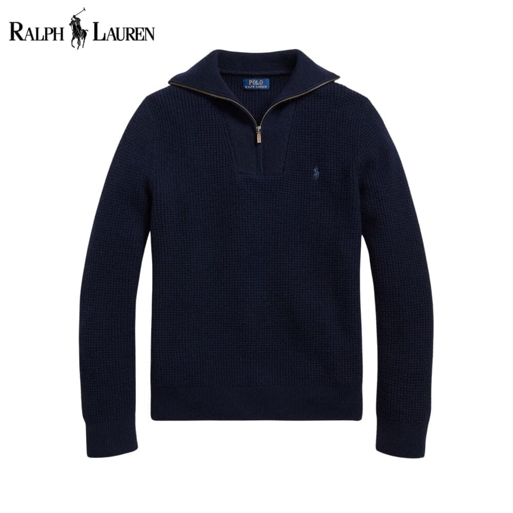 Ralph Lauren Waffelstrickpullover aus Wolle und Baumwolle mit Viertelreißverschluss