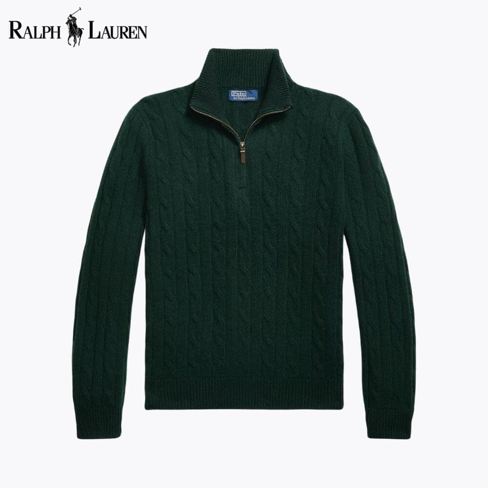 Ralph Lauren Zopfmuster-Kaschmirpullover mit Viertelreißverschluss