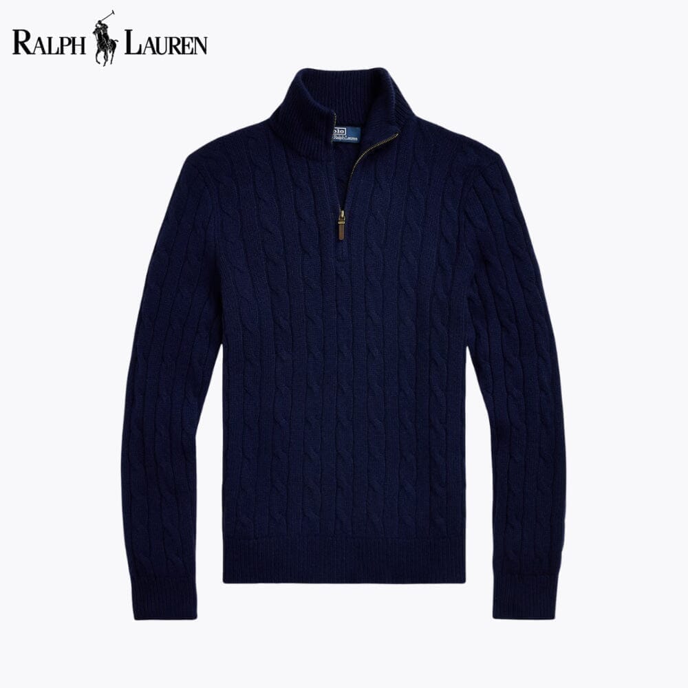 Ralph Lauren Zopfmuster-Kaschmirpullover mit Viertelreißverschluss