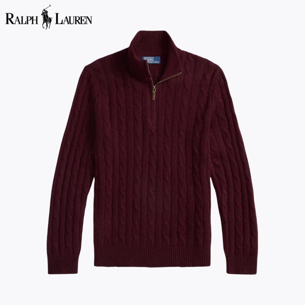 Ralph Lauren Zopfmuster-Kaschmirpullover mit Viertelreißverschluss